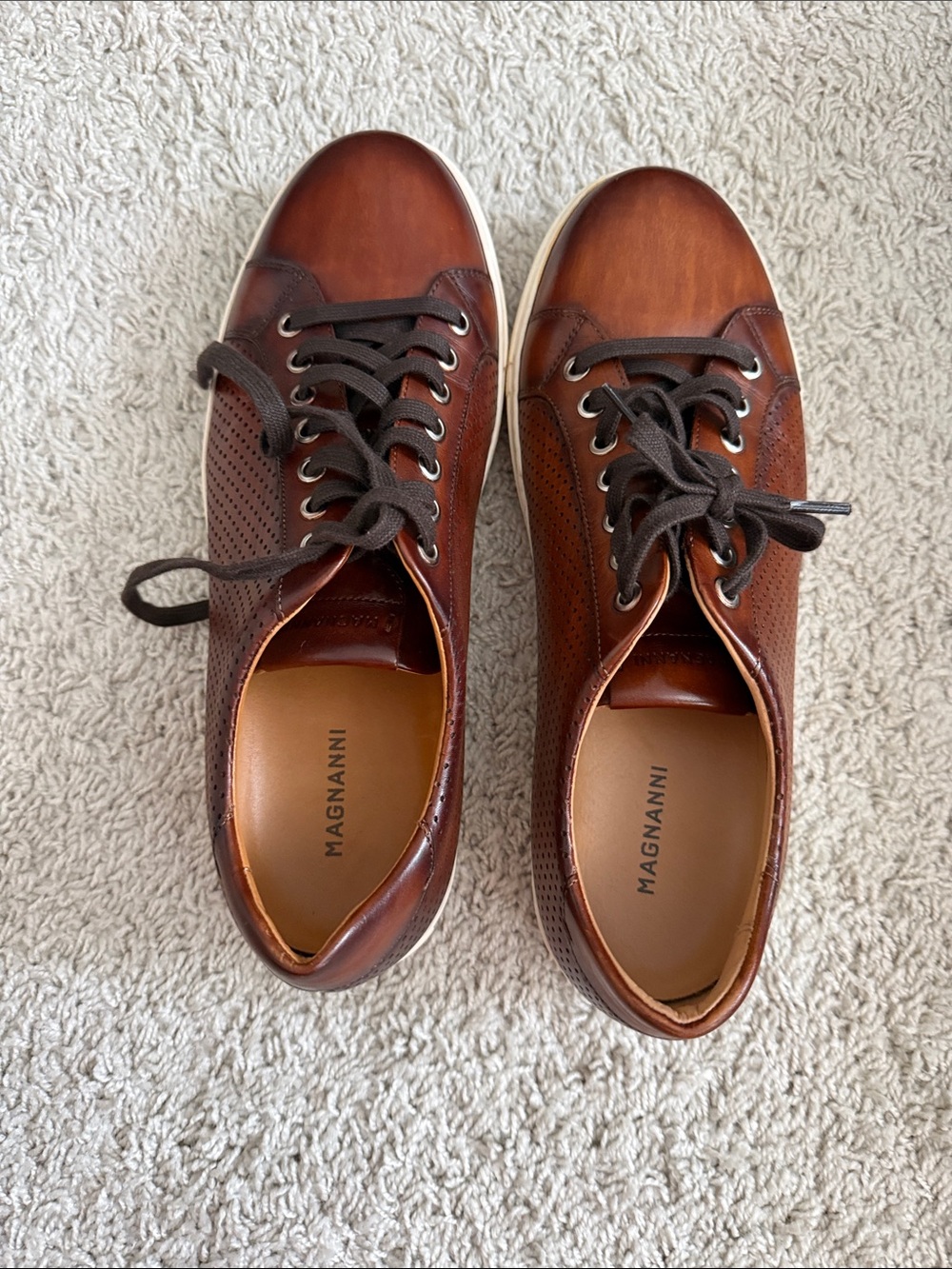 Magnanni Cognac-Brown Leather Lace-Up Sneakers